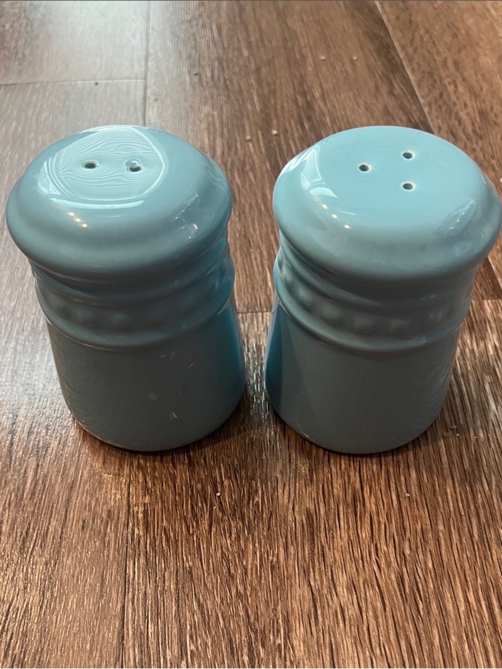 Vintage Emeril Ceramic Salt and Pepper Shakers in Light Blue